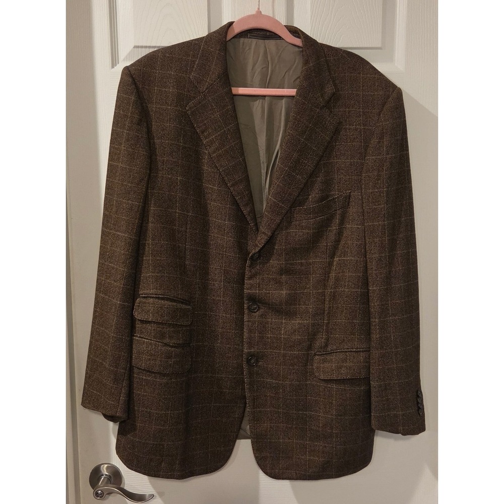 Vintage Ermenegildo Zegna Carouzos Wool Sport Coat Italy 54R Windowpane